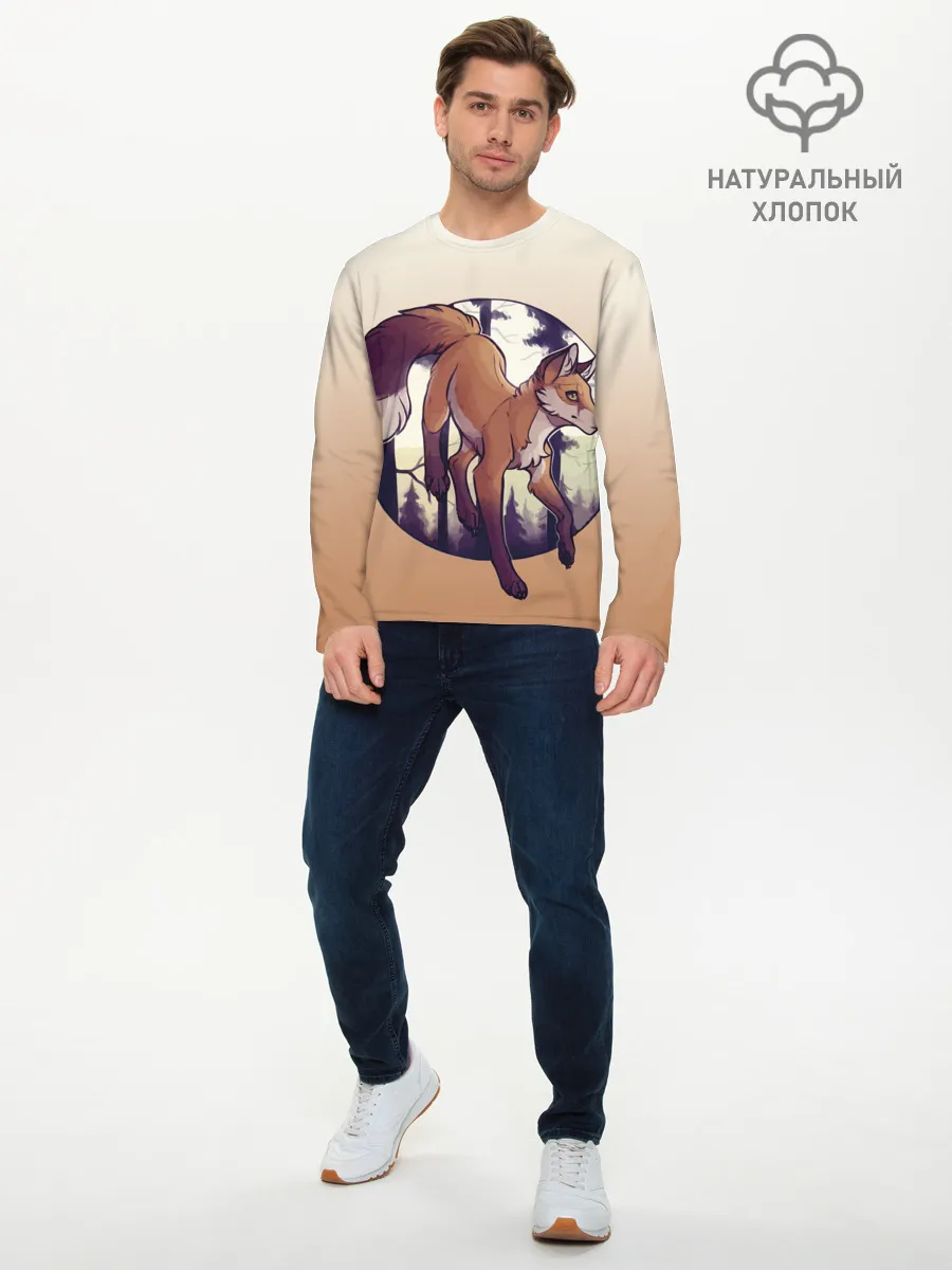 Мужской лонгслив базовый / Лисица рисунок