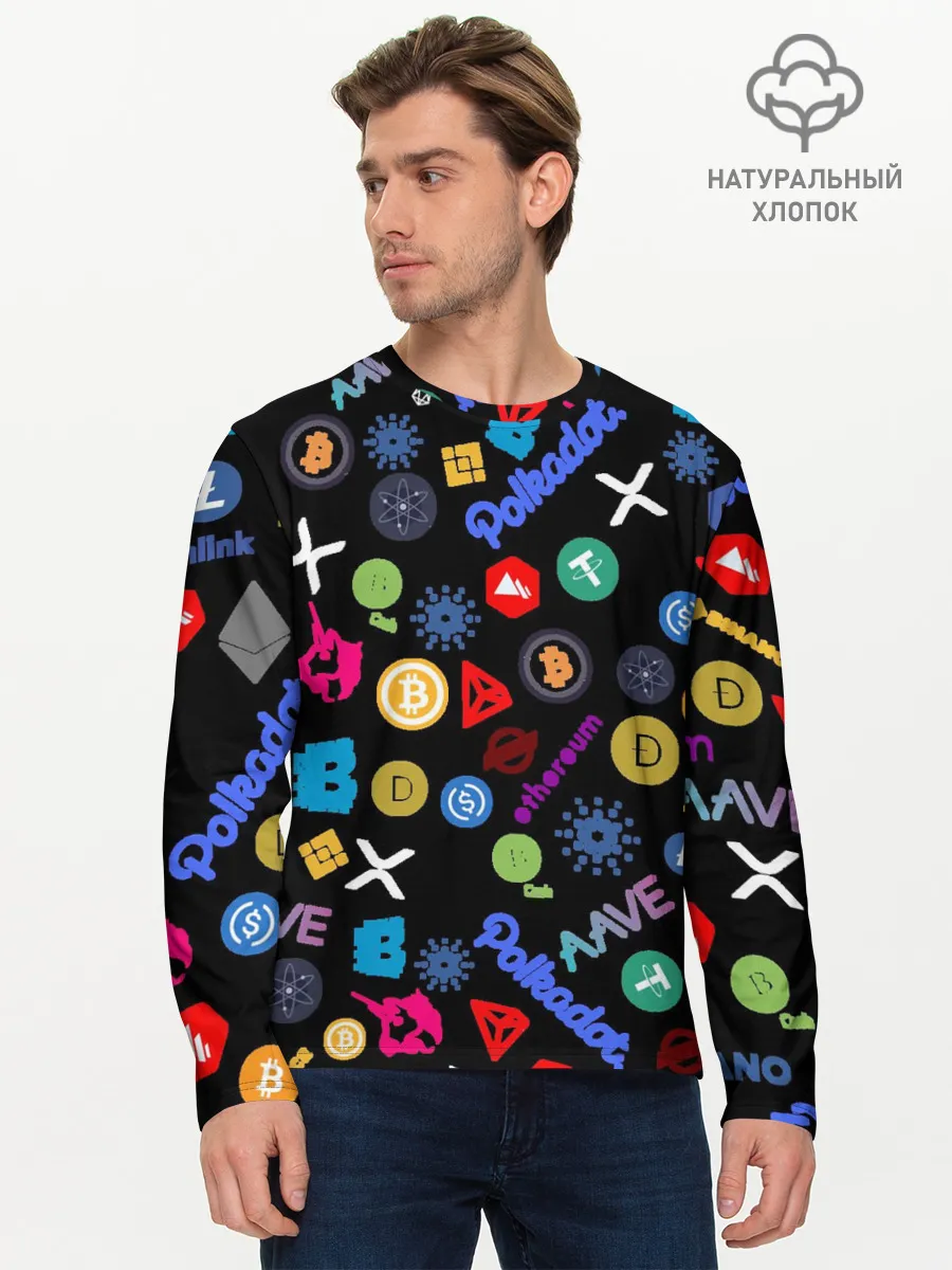 Мужской лонгслив базовый / BITCOIN PATTERN | БИТКОИН