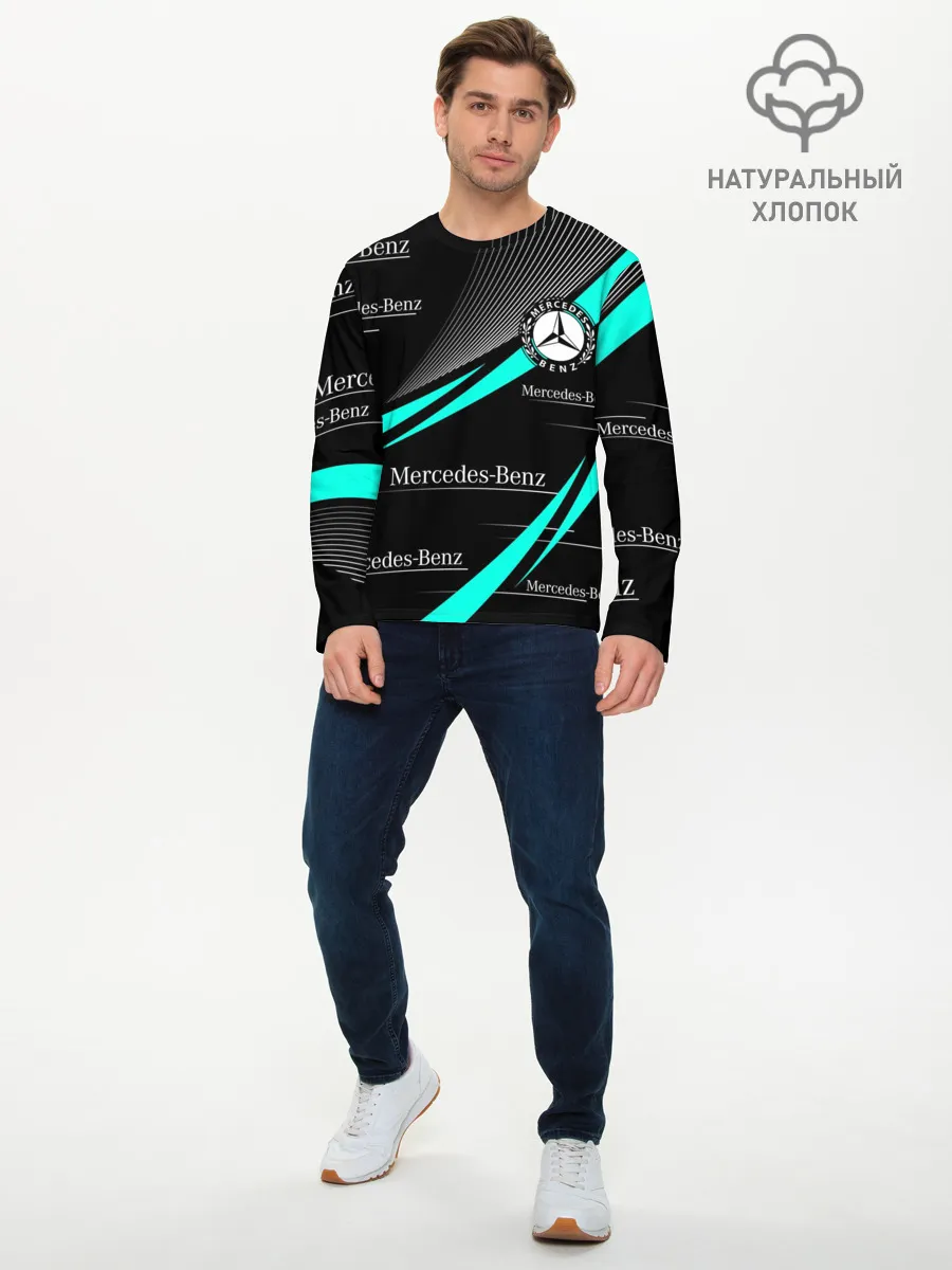 Мужской лонгслив базовый / MERCEDES BENZ АКВАМАРИНОВЫЙ