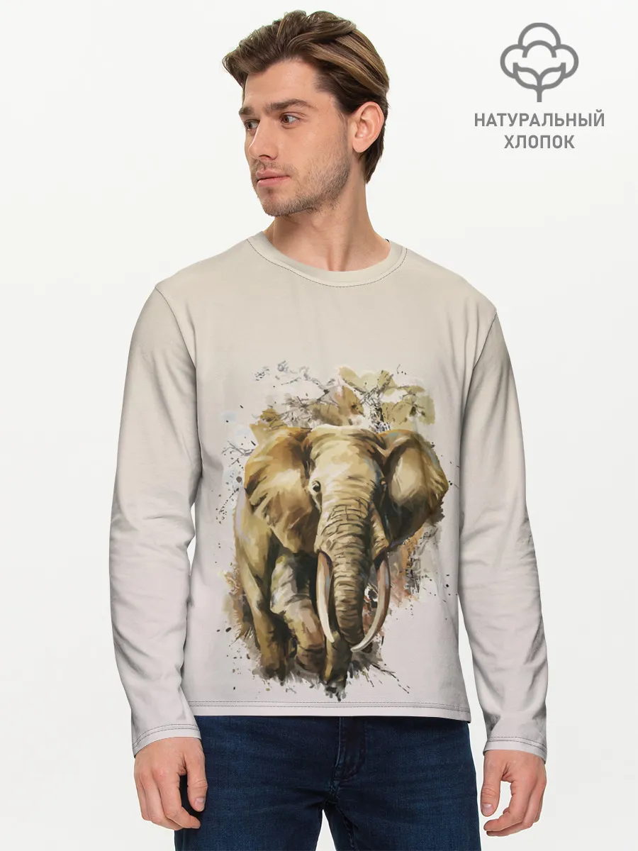 Мужской лонгслив базовый / акварельный слон брызги