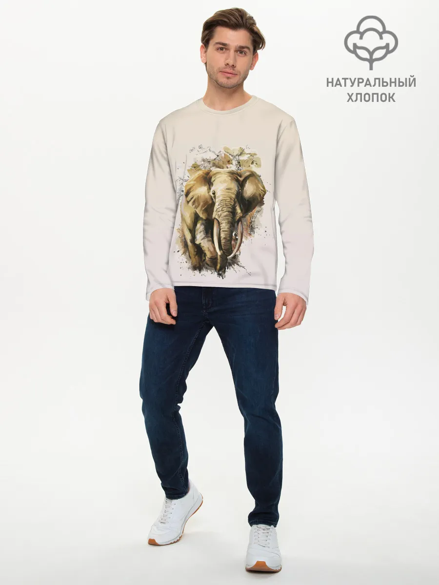 Мужской лонгслив базовый / акварельный слон брызги