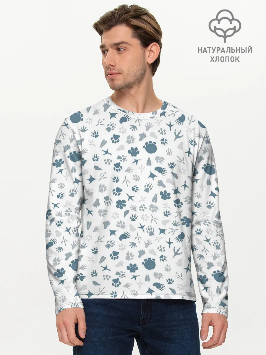 Мужской лонгслив базовый / Отпечатки лап животных