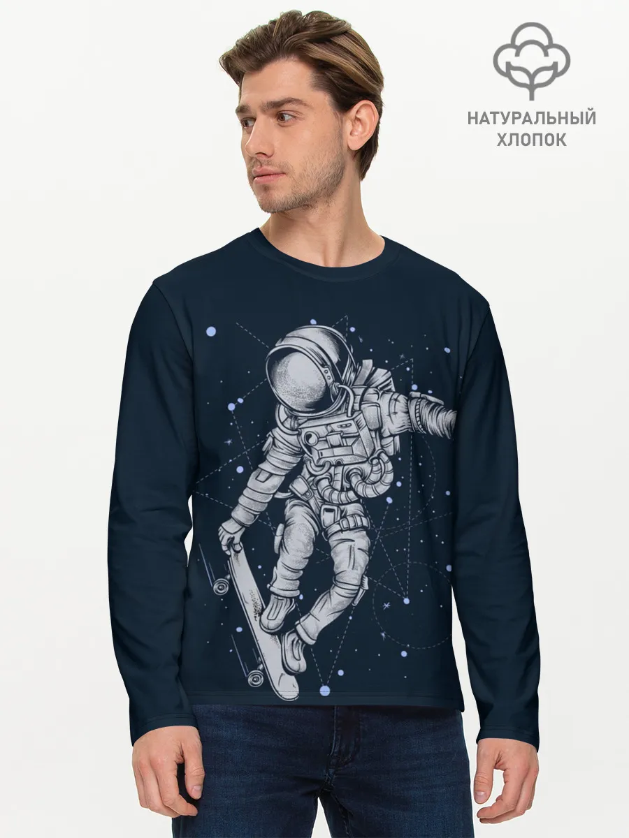 Мужской лонгслив базовый / Космический Скейтбординг