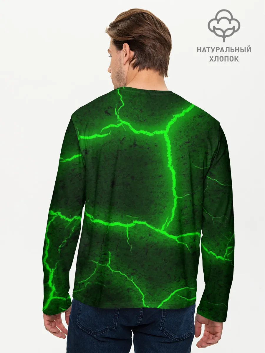 Мужской лонгслив базовый / К - 13 зелёная трещина 3D