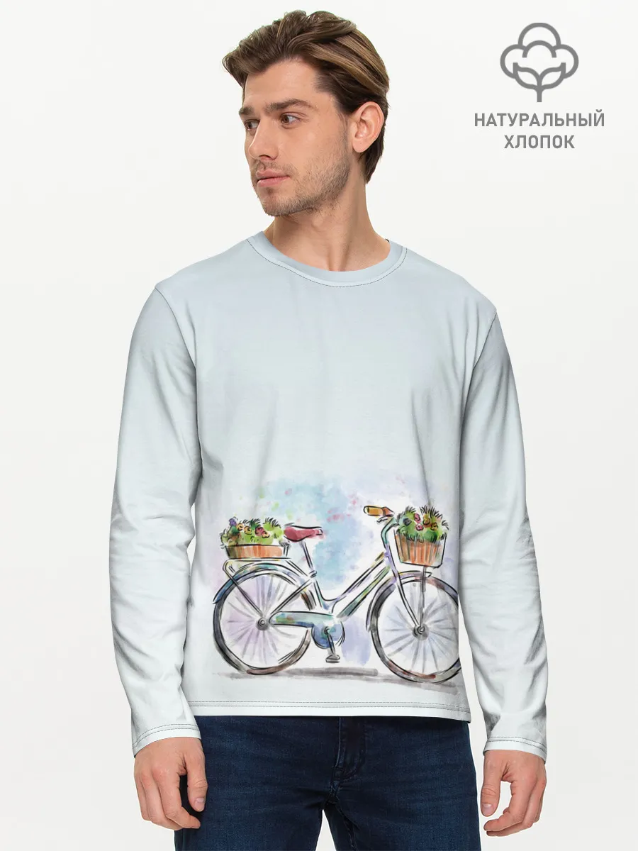 Мужской лонгслив базовый / акварельный велосипед