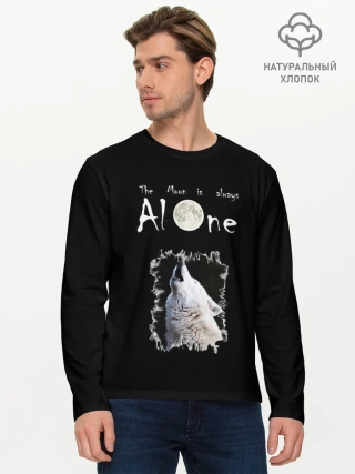 Мужской лонгслив базовый / Волк и луна одиночки