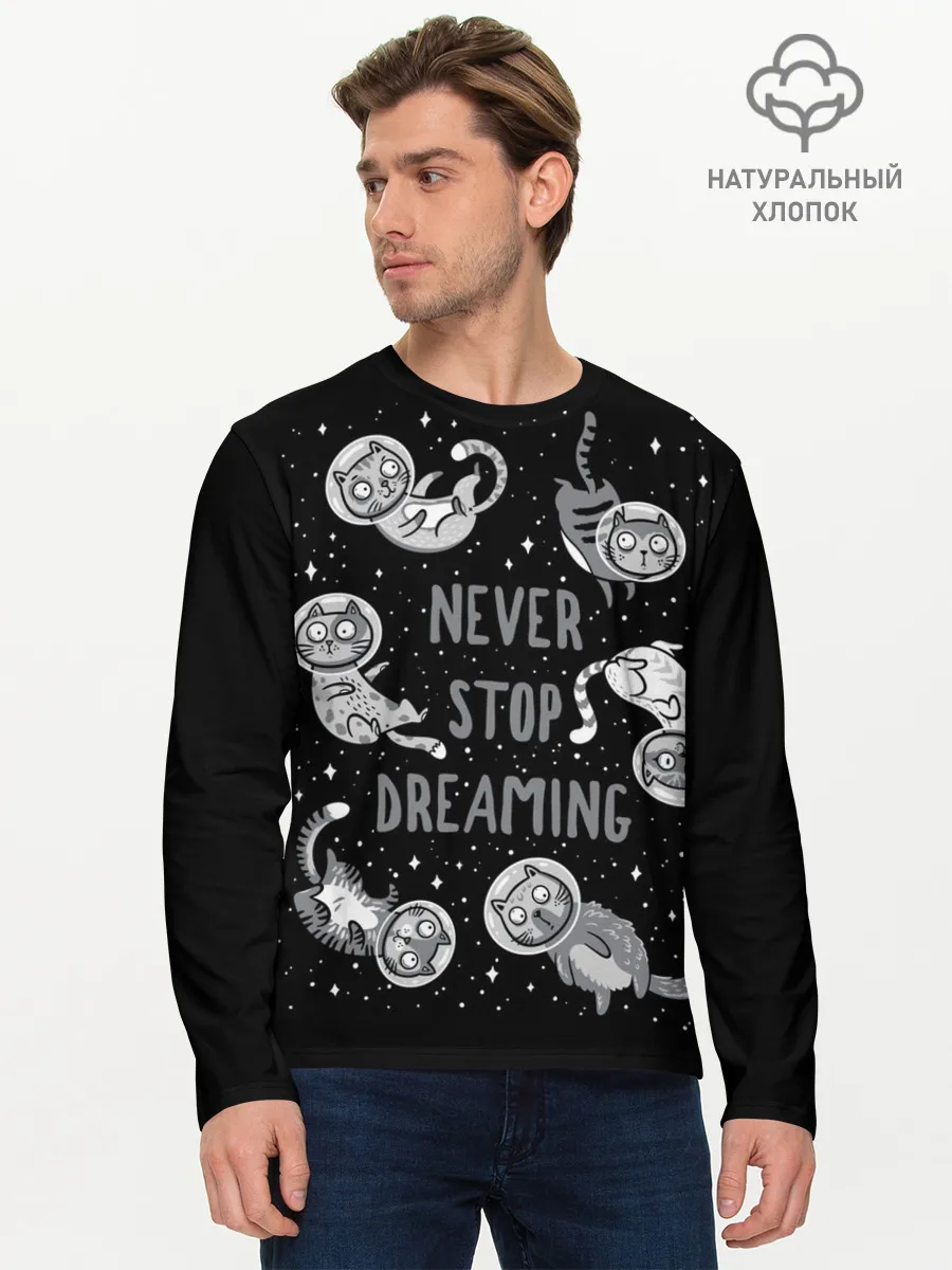 Мужской лонгслив базовый / Коты в Космосе