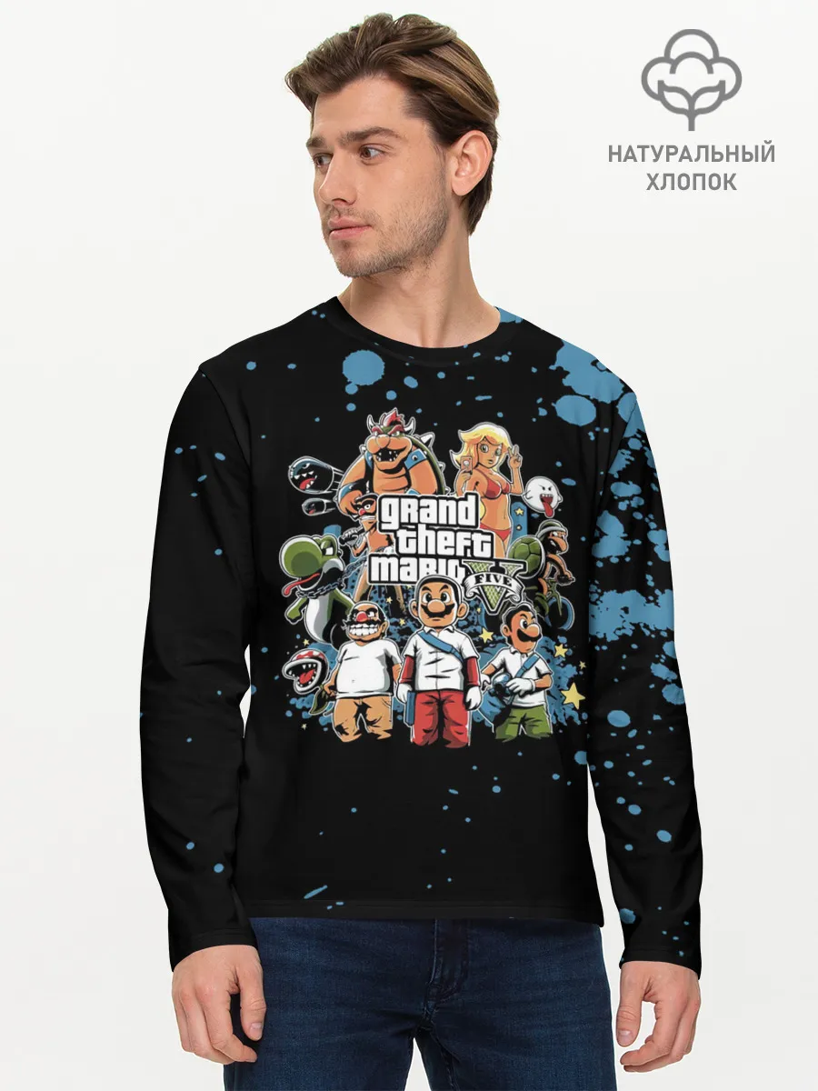 Мужской лонгслив базовый / Grand Theft Mario V