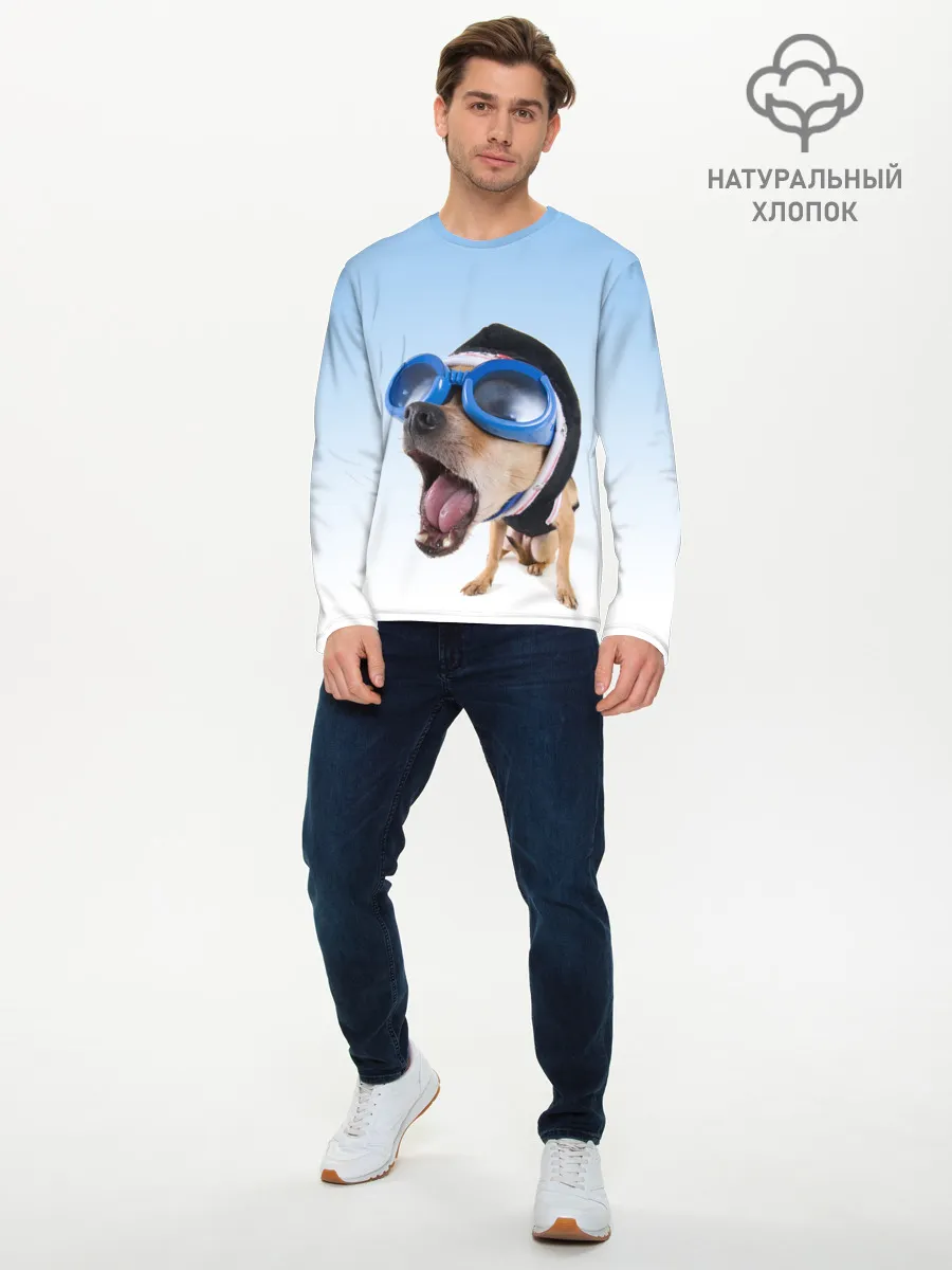 Мужской лонгслив базовый / собака в очках