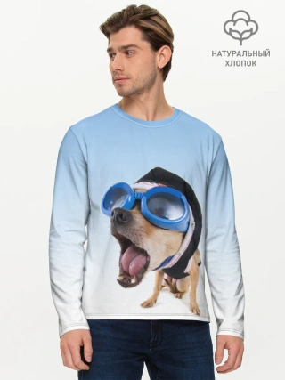 Мужской лонгслив базовый / собака в очках
