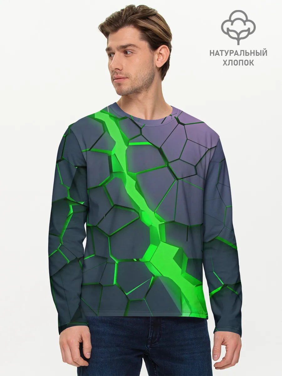 Мужской лонгслив базовый / ЗЕЛЕНЫЙ РАЗЛОМ | 3Д РАЗЛОМ