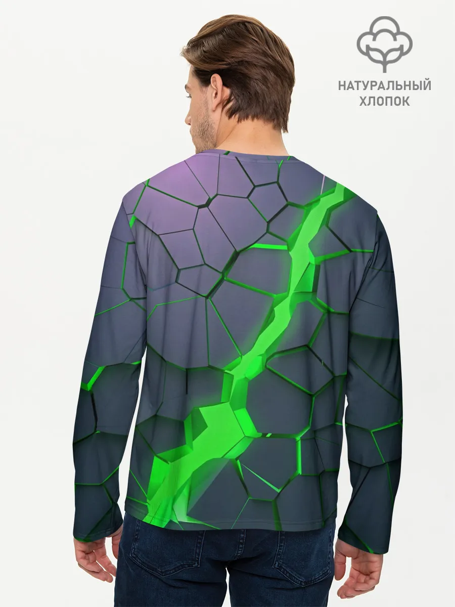 Мужской лонгслив базовый / ЗЕЛЕНЫЙ РАЗЛОМ | 3Д РАЗЛОМ