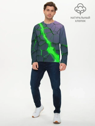 Мужской лонгслив базовый / ЗЕЛЕНЫЙ РАЗЛОМ | 3Д РАЗЛОМ
