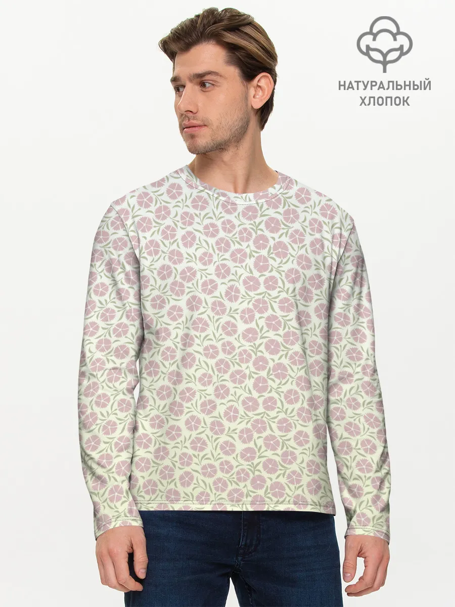 Мужской лонгслив базовый / узор мелкие цветочки