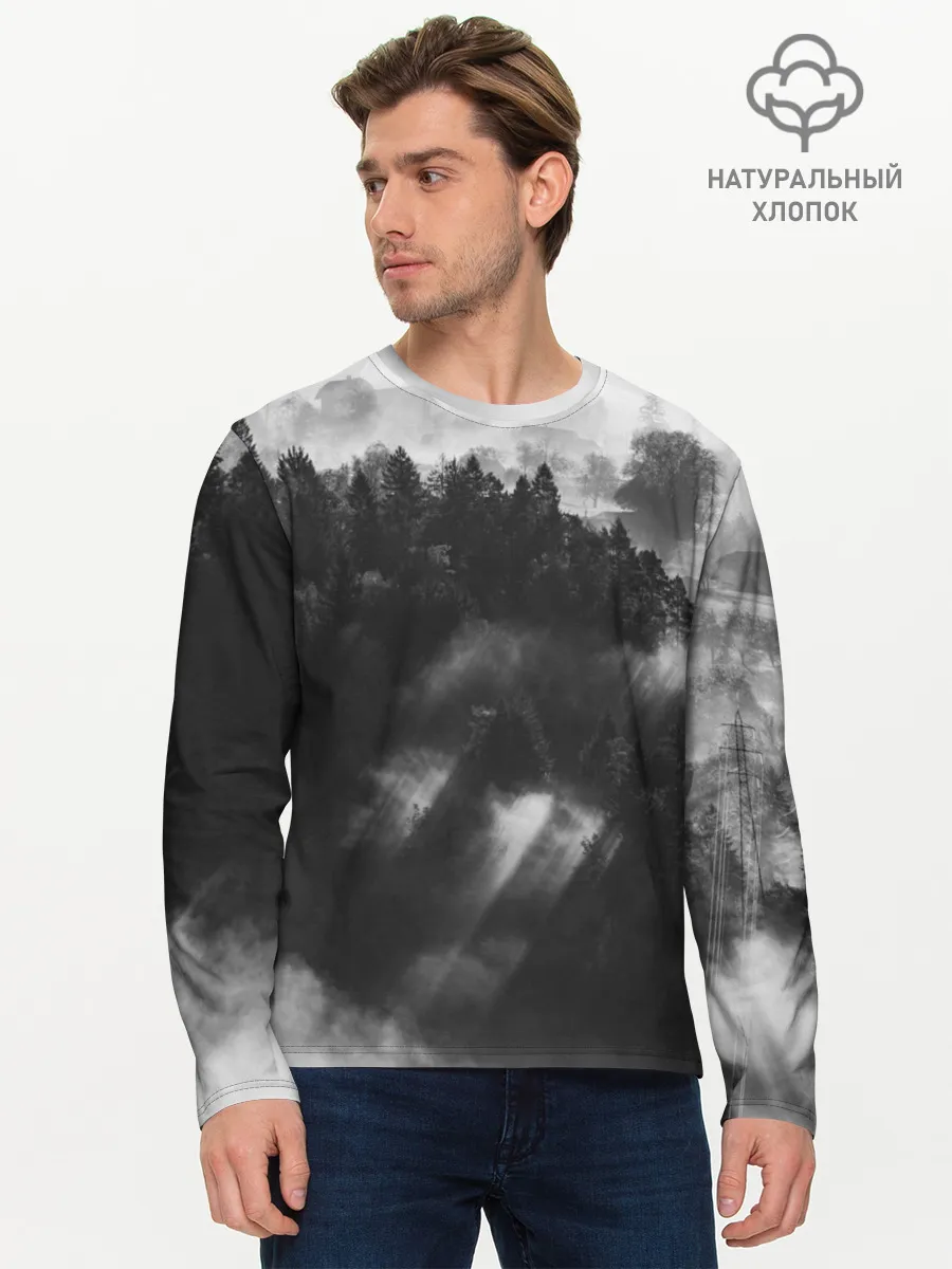 Мужской лонгслив базовый / Туман в лесу