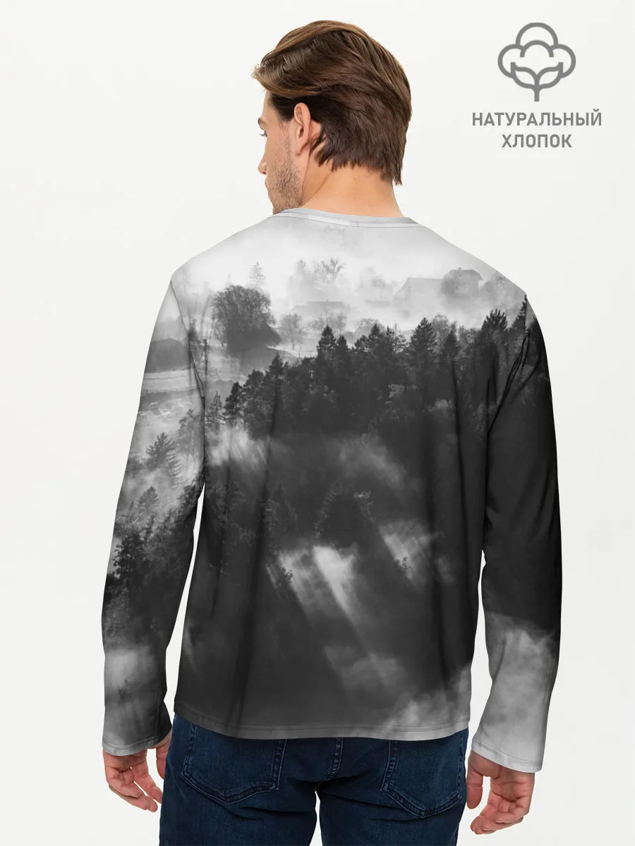 Мужской лонгслив базовый / Туман в лесу