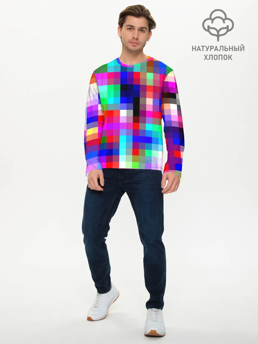 Мужской лонгслив базовый / РАЗНОЦВЕТНЫЕ ПИКСЕЛИ / КУБЫ