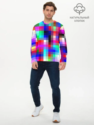 Мужской лонгслив базовый / РАЗНОЦВЕТНЫЕ ПИКСЕЛИ / КУБЫ