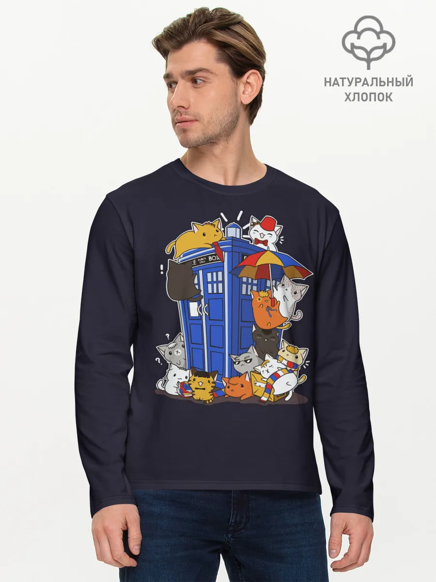 Мужской лонгслив базовый / Кошечки у Телефона