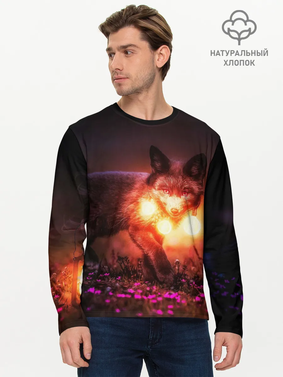Мужской лонгслив базовый / Лисица с фонариками