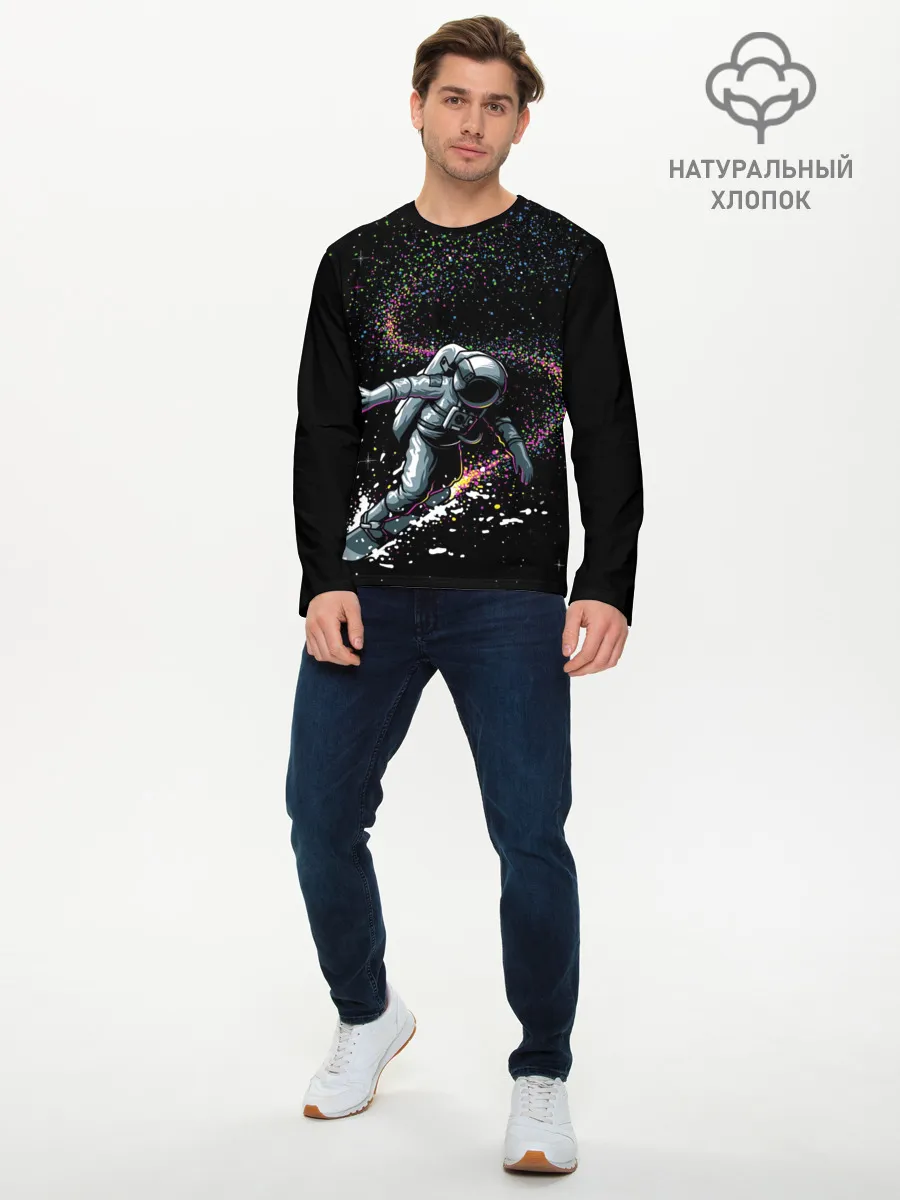 Мужской лонгслив базовый / Космический Сёрфинг