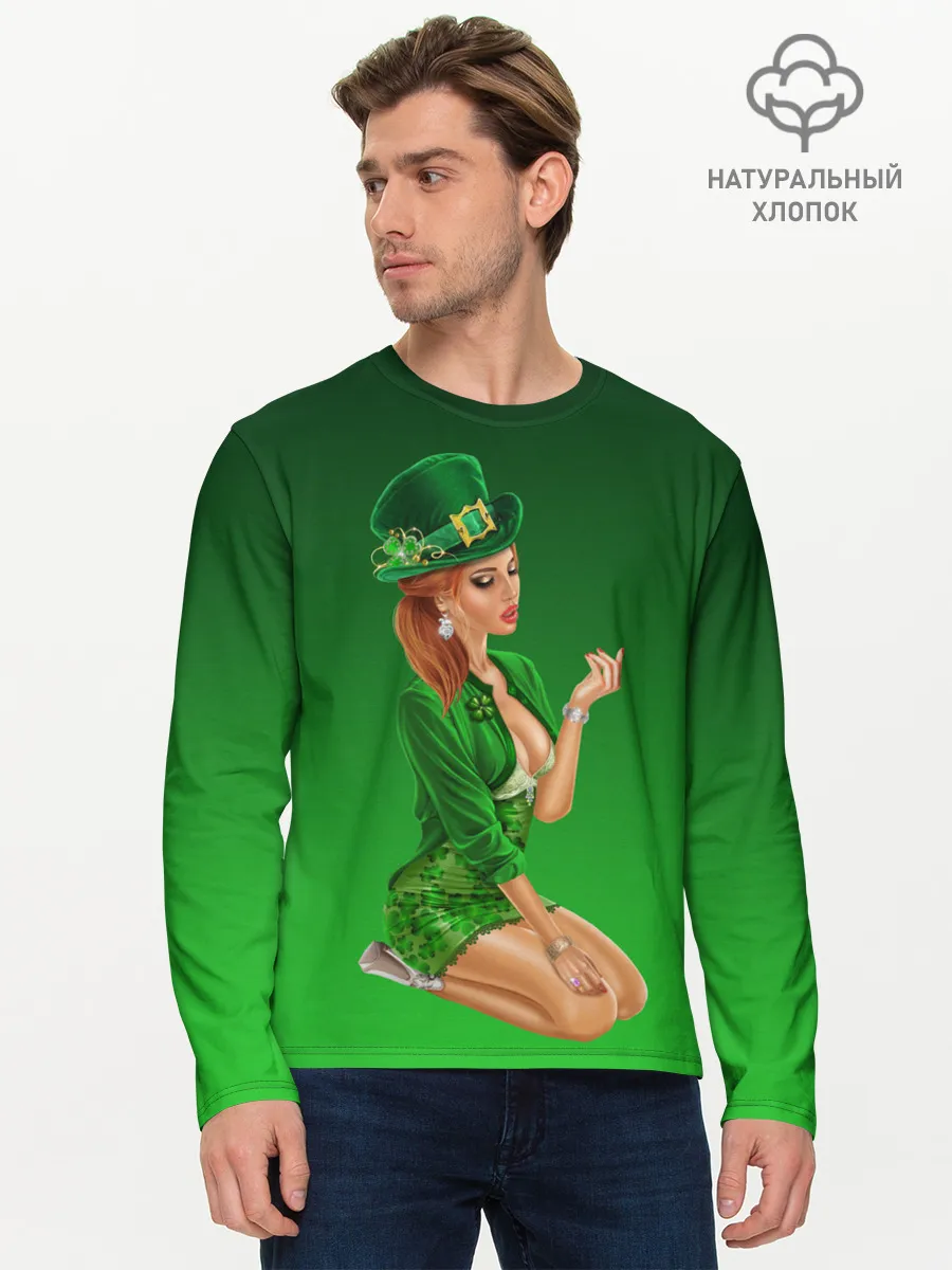 Мужской лонгслив базовый / девушка лепрекон в зеленом