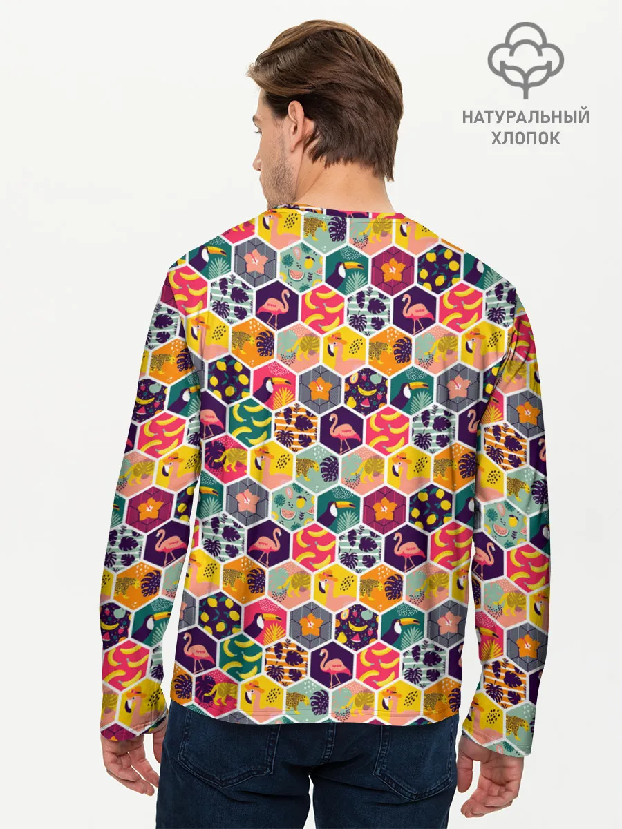 Мужской лонгслив базовый / Тропический коллаж