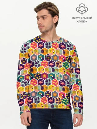 Мужской лонгслив базовый / Тропический коллаж