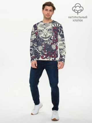 Мужской лонгслив базовый / Маска Кицунэ | Маска лисы