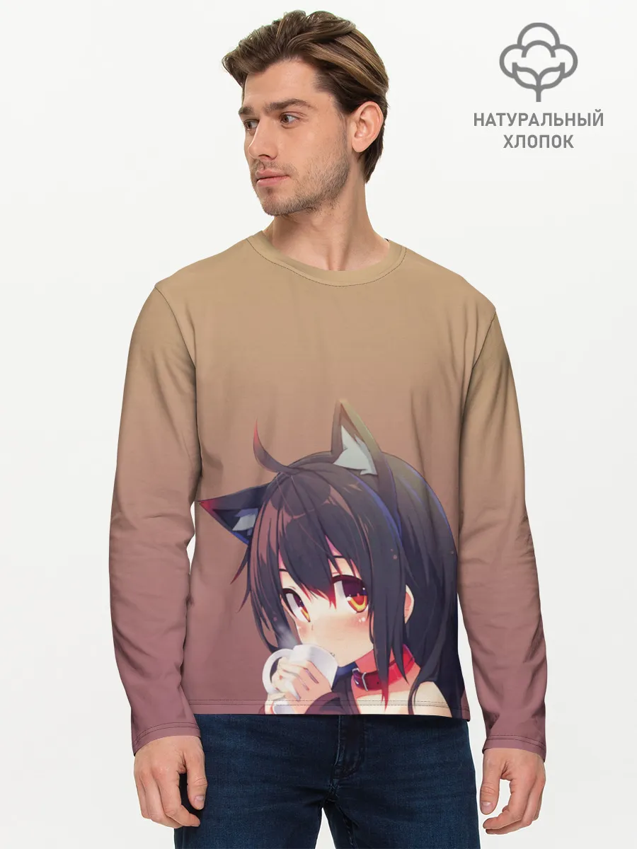 Мужской лонгслив базовый / девочка ушки кофе