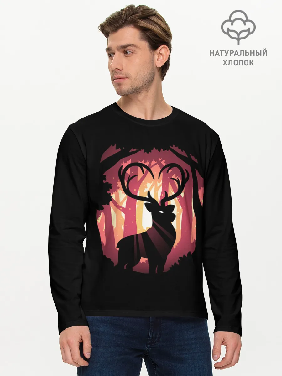 Мужской лонгслив базовый / Олень в лесу