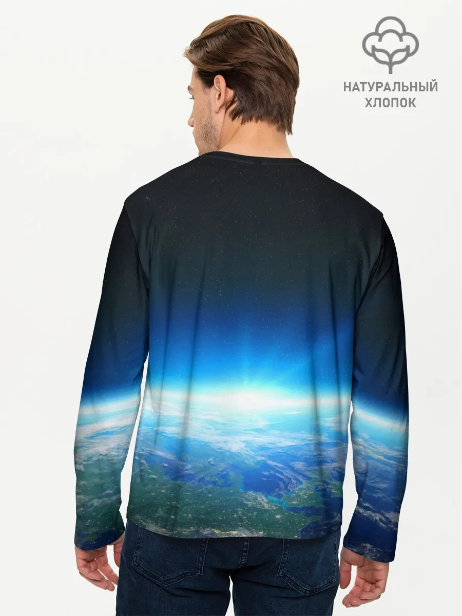 Мужской лонгслив базовый / Земля в иллюминаторе | ТЕКС