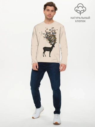 Мужской лонгслив базовый / Олени с рогами из бабочек