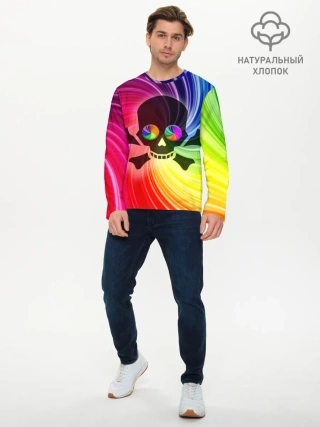 Мужской лонгслив базовый / Радужный череп