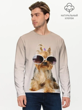 Мужской лонгслив базовый / собака в очках