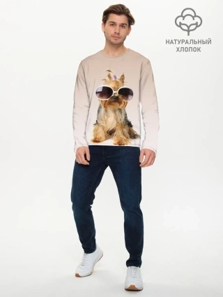 Мужской лонгслив базовый / собака в очках