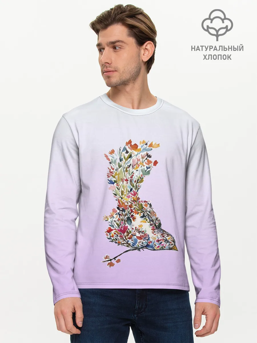 Мужской лонгслив базовый / акварельная птичка