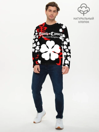 Мужской лонгслив базовый / Логотип черный клевер и маленькие листья