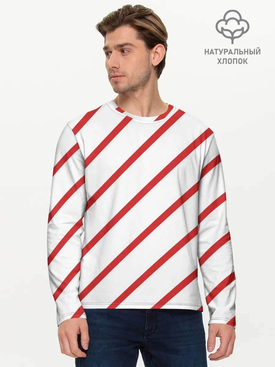 Мужской лонгслив базовый / Полосы красные на белом