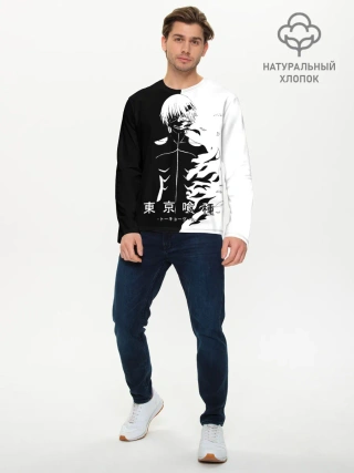 Мужской лонгслив базовый / Токийский гуль черно белый Кен