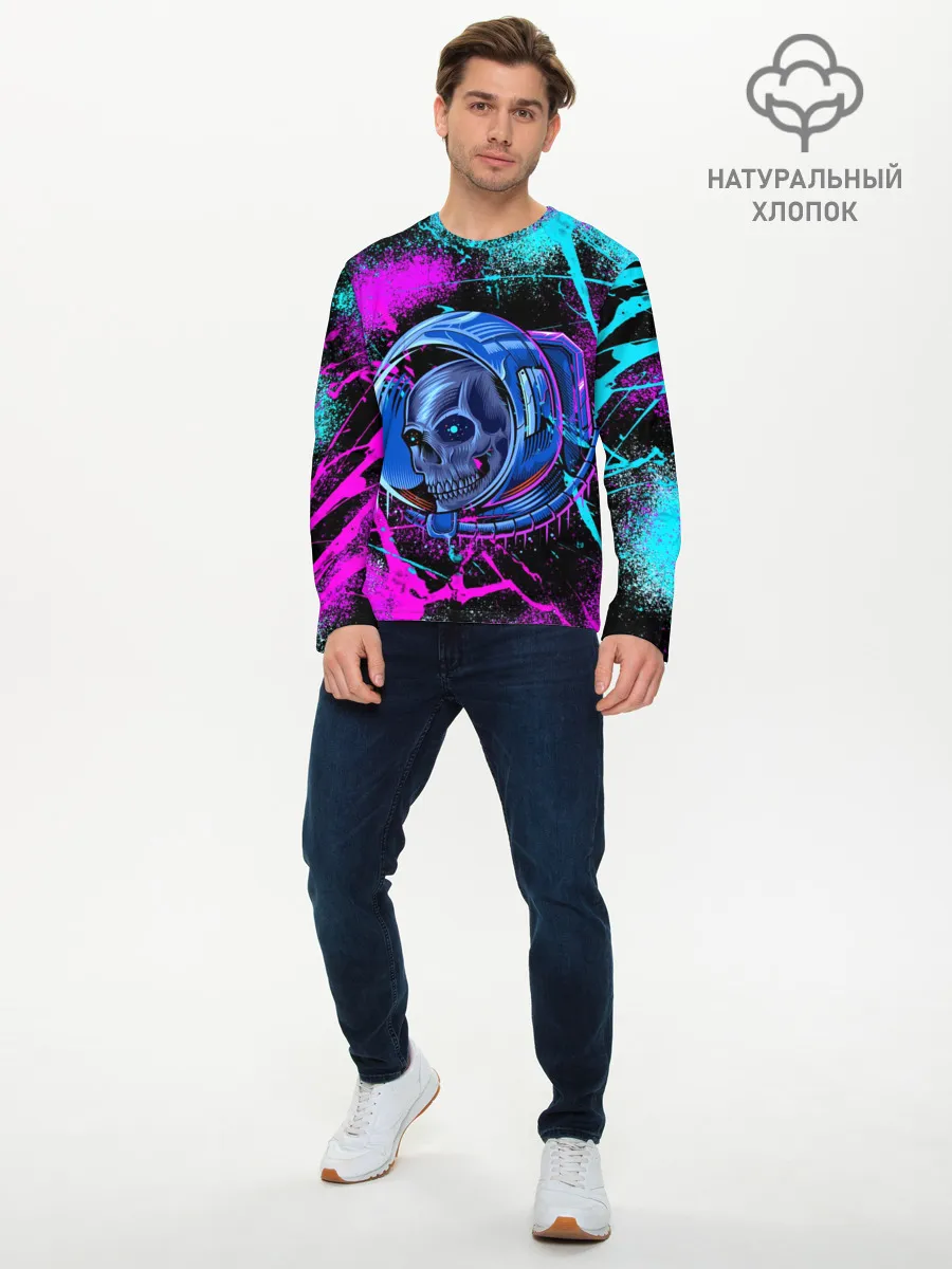 Мужской лонгслив базовый / Неоновый череп