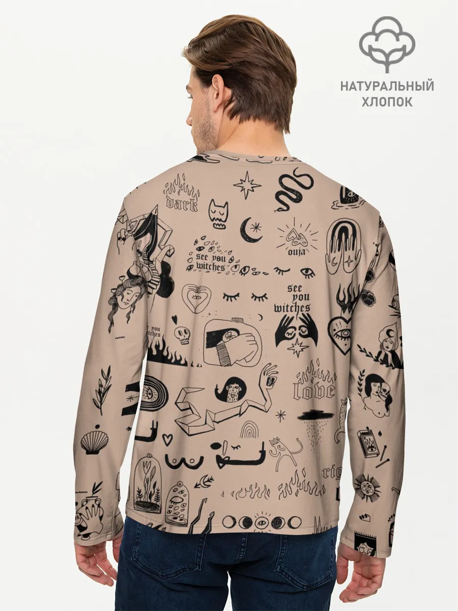 Мужской лонгслив базовый / принт в стиле тату