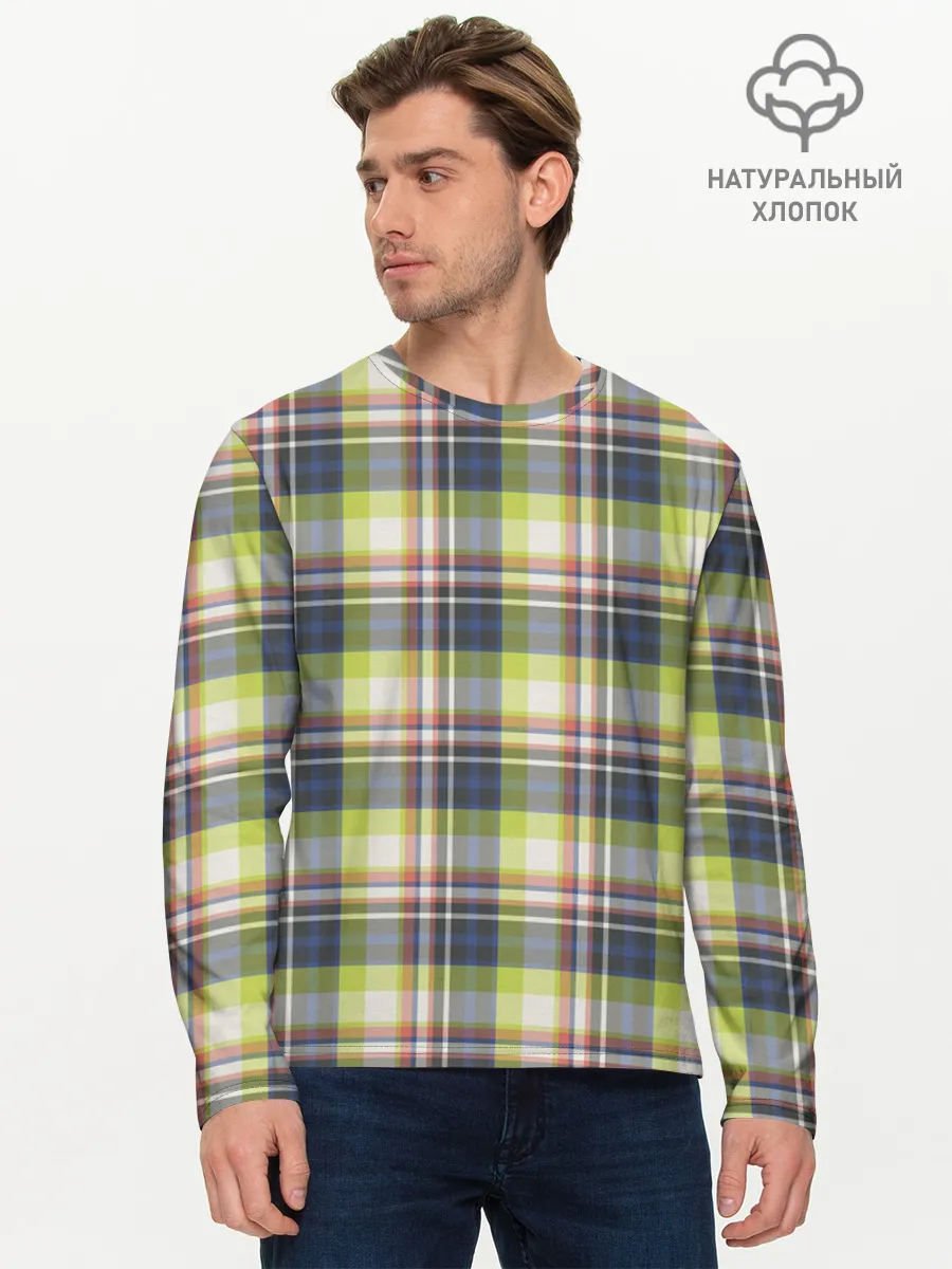 Мужской лонгслив базовый / Текстура в клетку