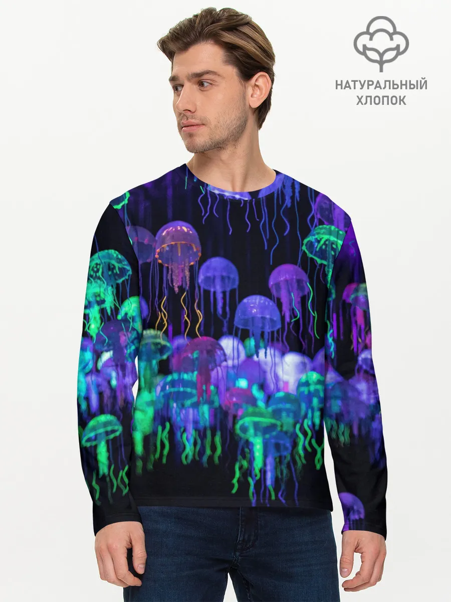 Мужской лонгслив базовый / Неоновые медузы