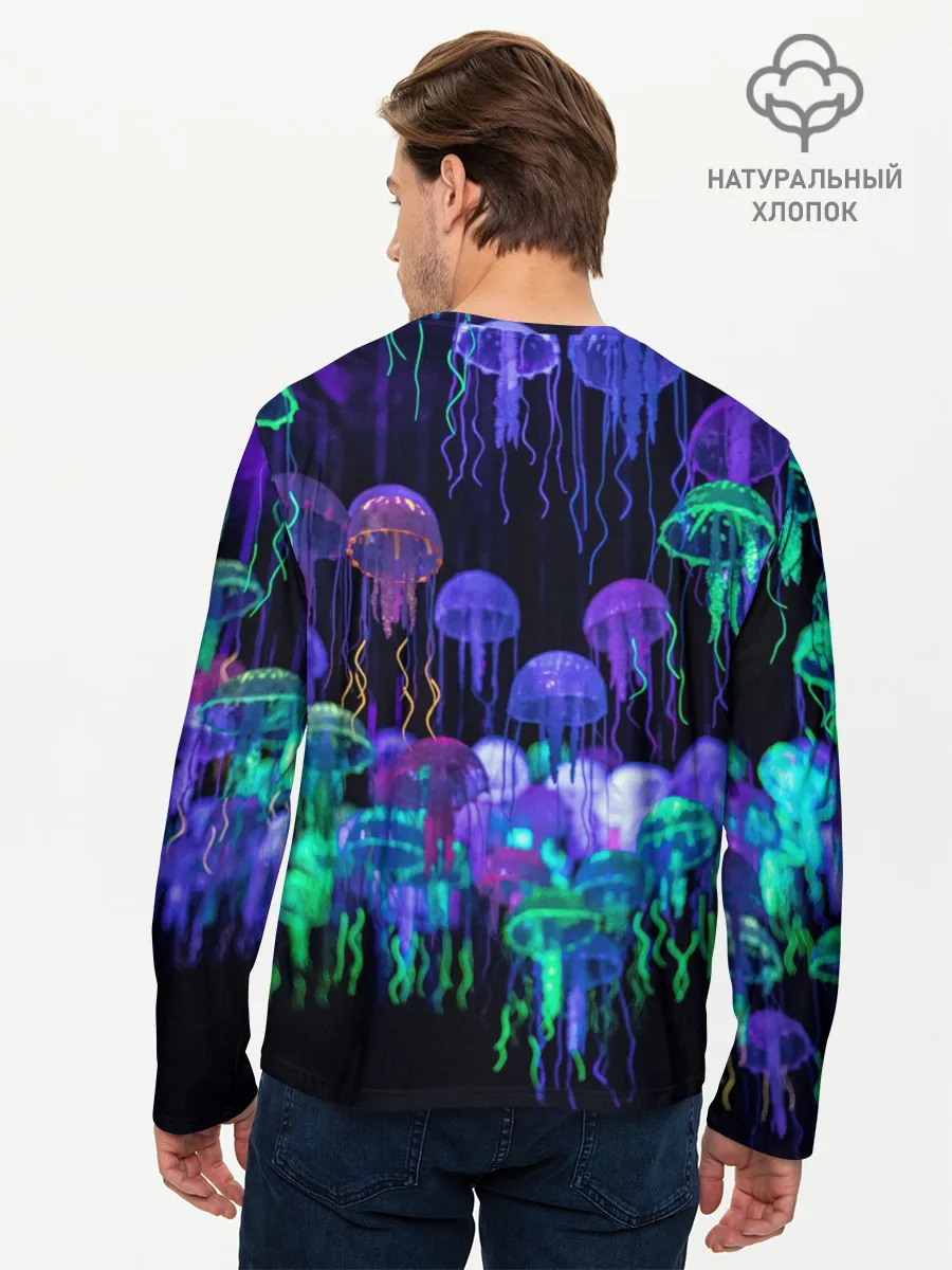 Мужской лонгслив базовый / Неоновые медузы