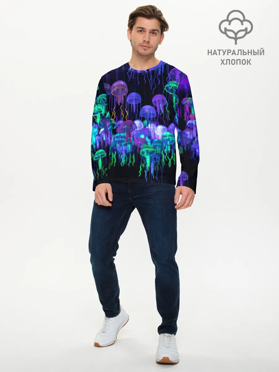 Мужской лонгслив базовый / Неоновые медузы