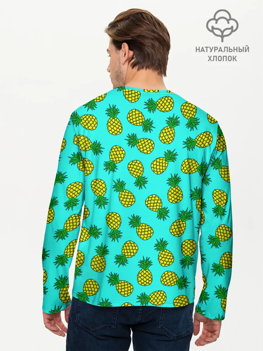 Мужской лонгслив базовый / Ананасы аква