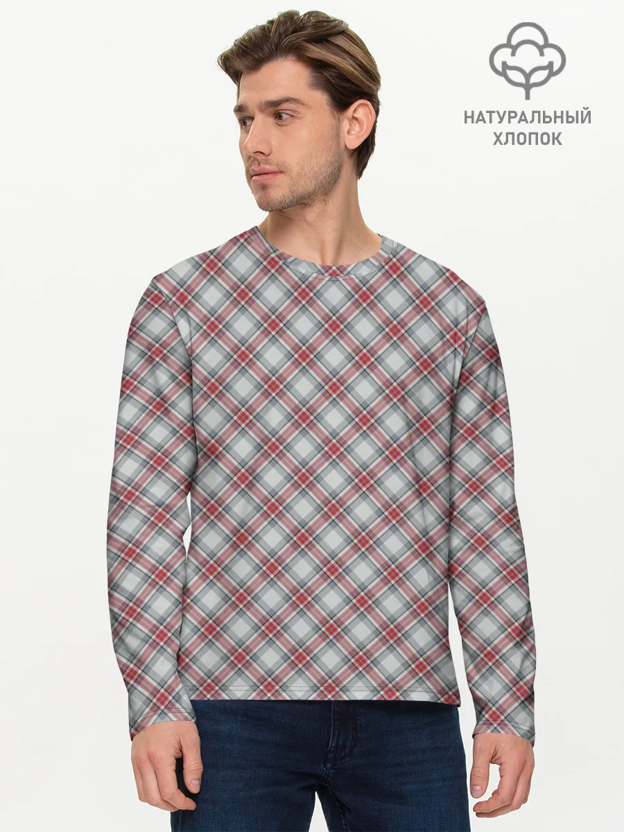 Мужской лонгслив базовый / Текстура в клетку