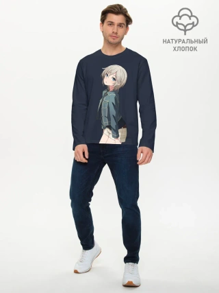 Мужской лонгслив базовый / Аниме Тян в джинсовке