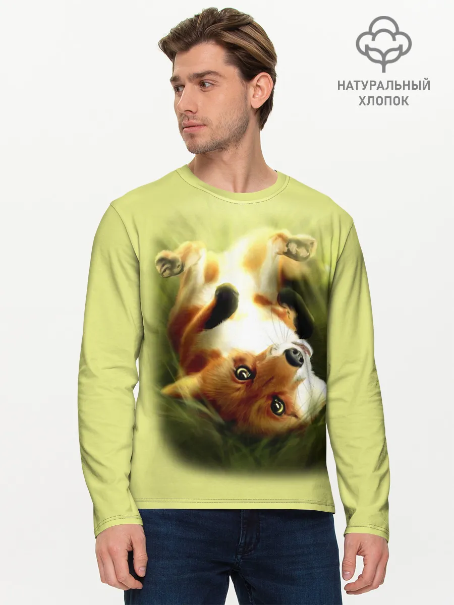 Мужской лонгслив базовый / Лиса на траве